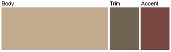Modern exterior color scheme from Sherwin Williams- Tan body and dark trim.