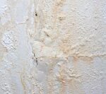 Peeling paint on interior wall caused by water damage.