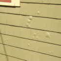 Blistering paint on old lap siding.