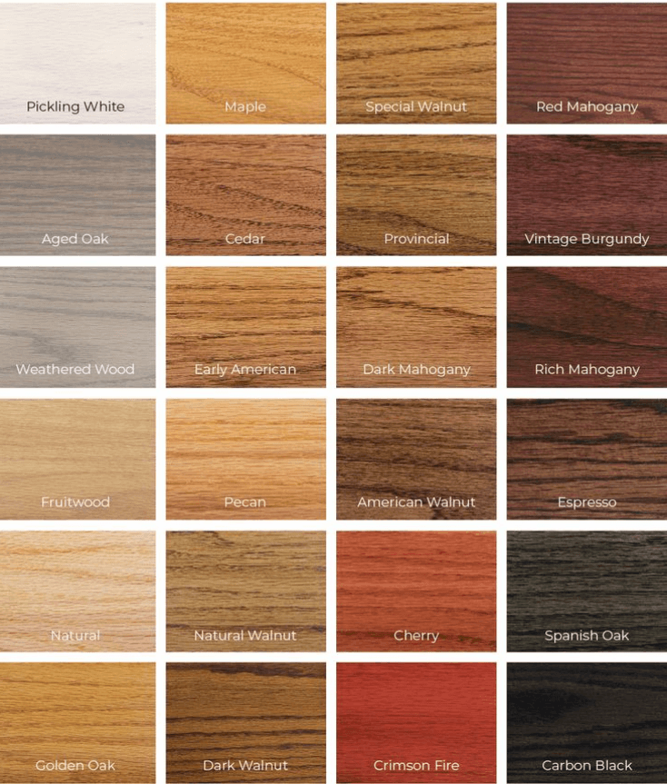 Color samples of Old Master's woos stains.