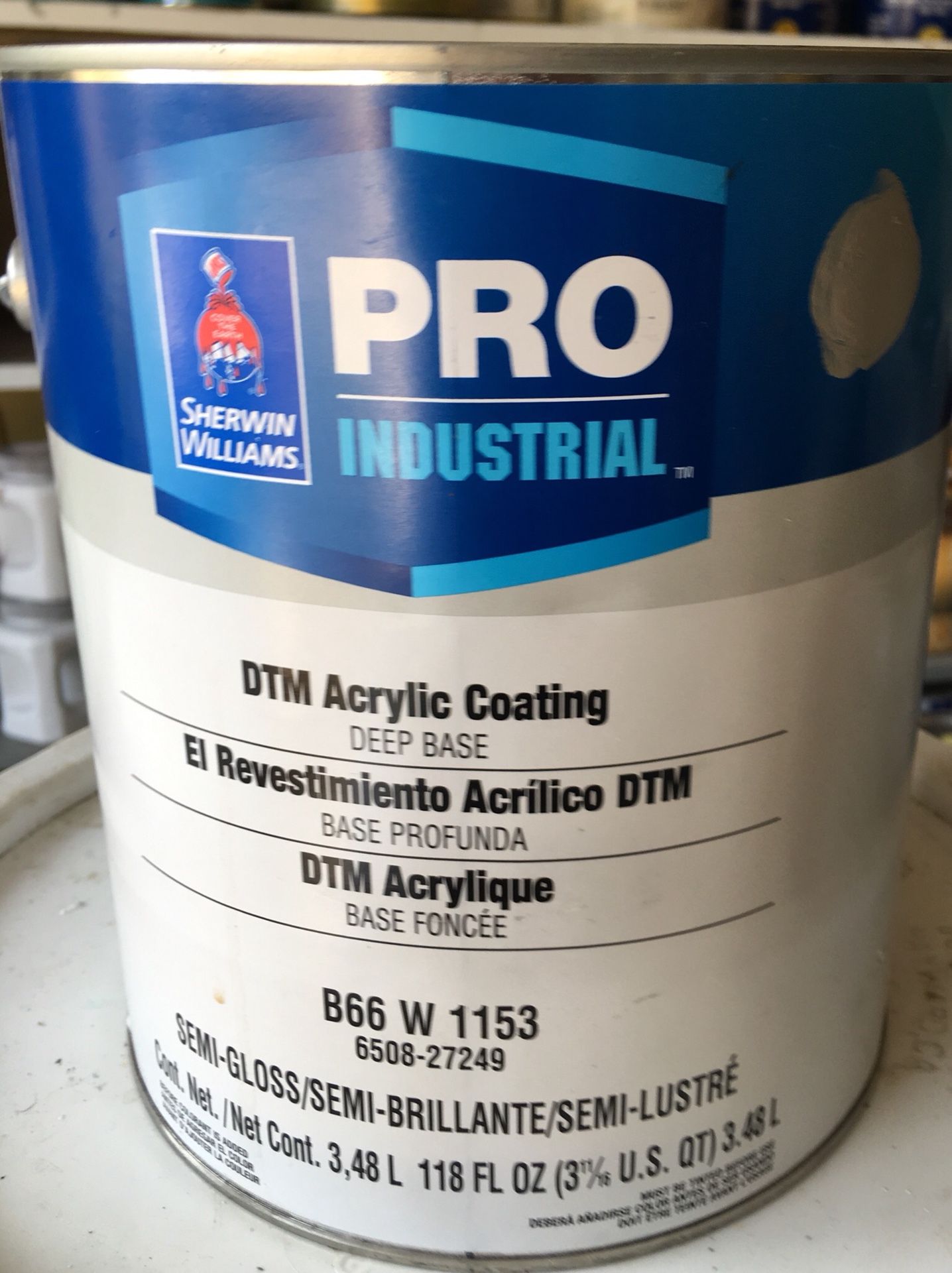 A can of Sherwin Williams Direct-to-Metal DTM paint.