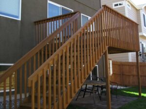 A freshly stained wood deck.