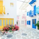 Colorful facade of an apartment building.