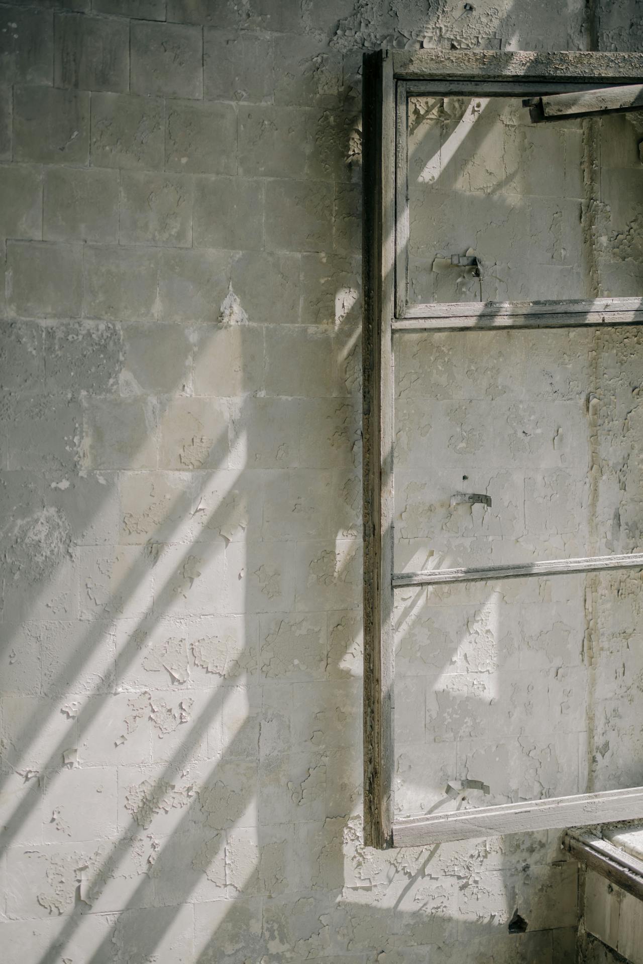 Old smoke damaged wall and window.